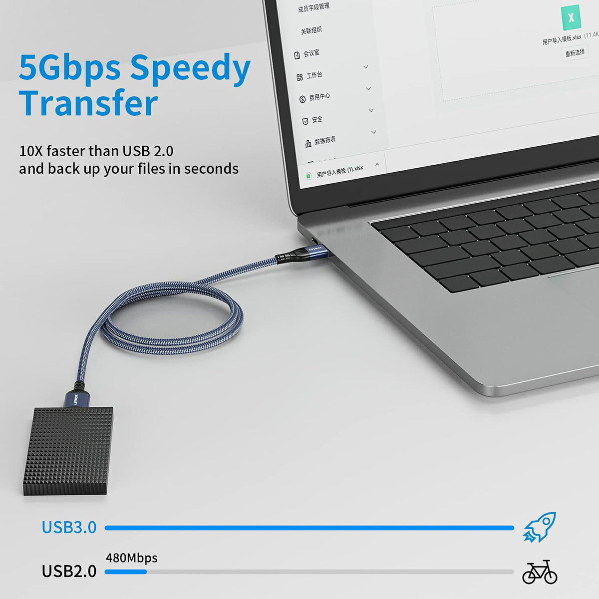 USB-C to USB 3.0 Hard Drive Cable – 1m Braided