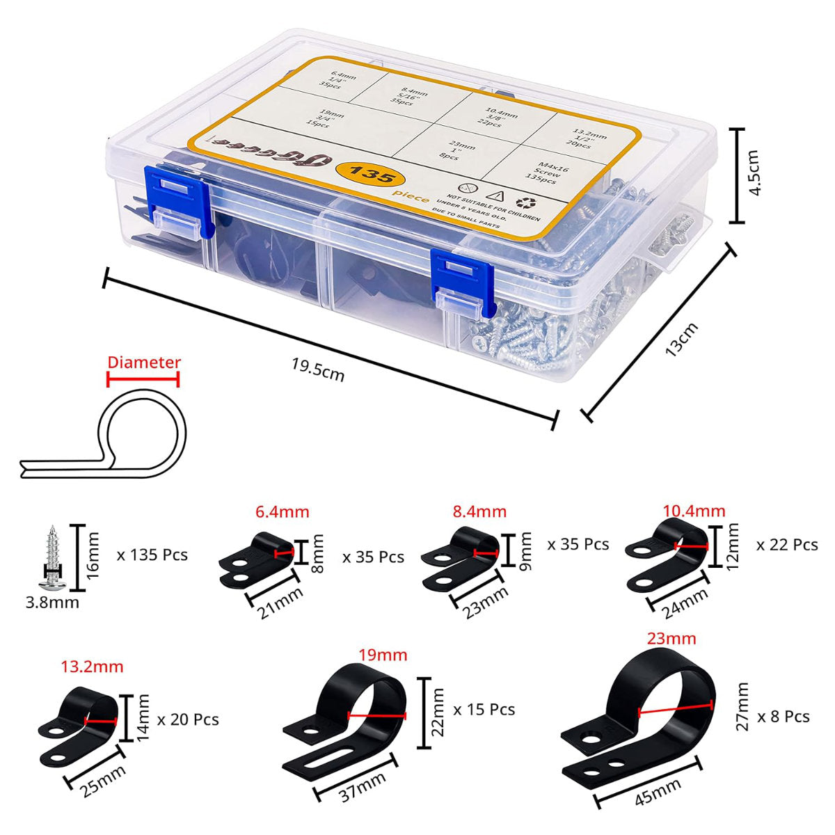 Nylon R-Type Cable Clips Kit – 271pc